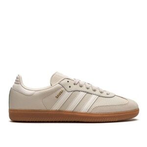 Beige and White Adidas Sambas